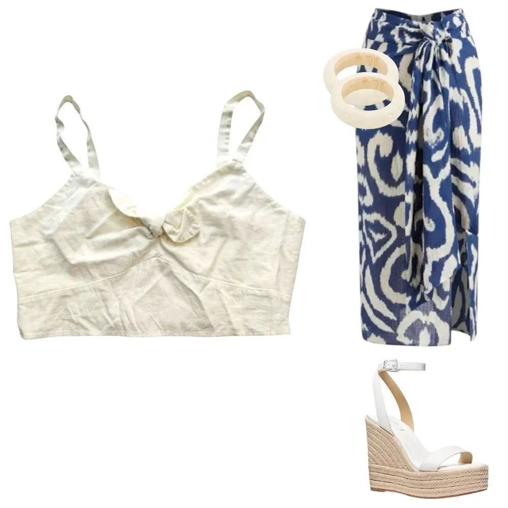 Universal Thread Cream Cropped Tank Top Bow Knot Adjustable Straps Size Large